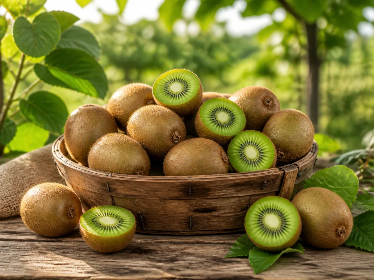 Kiwi fresco — fruta entera y cortada